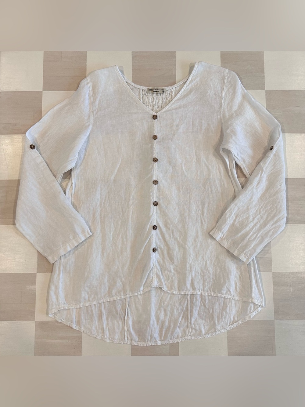 terzo millennio 100% linen white faux button up blouse tunic